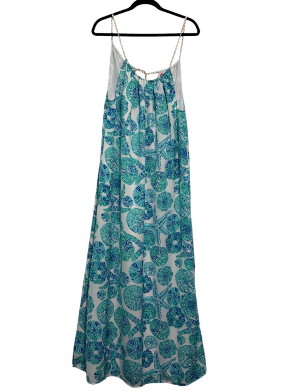 Lilly Pulitzer Blue Green Shell Print Maxi Dress XS Lined Sleeveless Resort - Picture 3 of 6